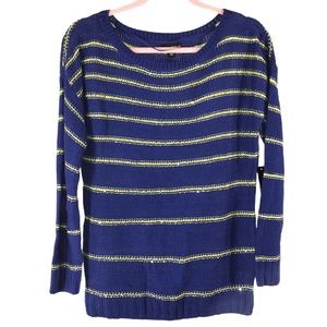 NWT A.N.A Striped Blue Gold Sweater, Size M